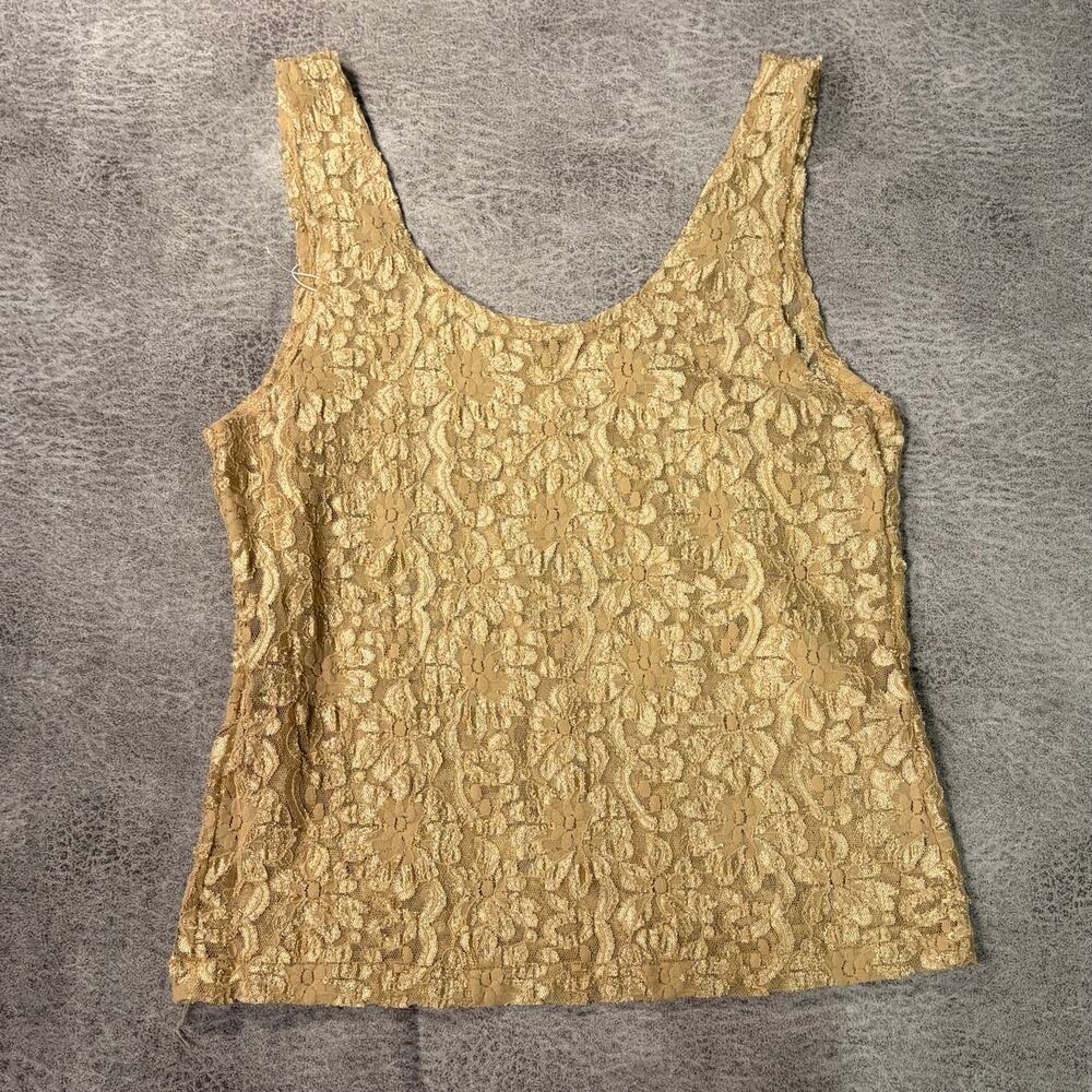 Gold Metallic Floral Lace Tank Top